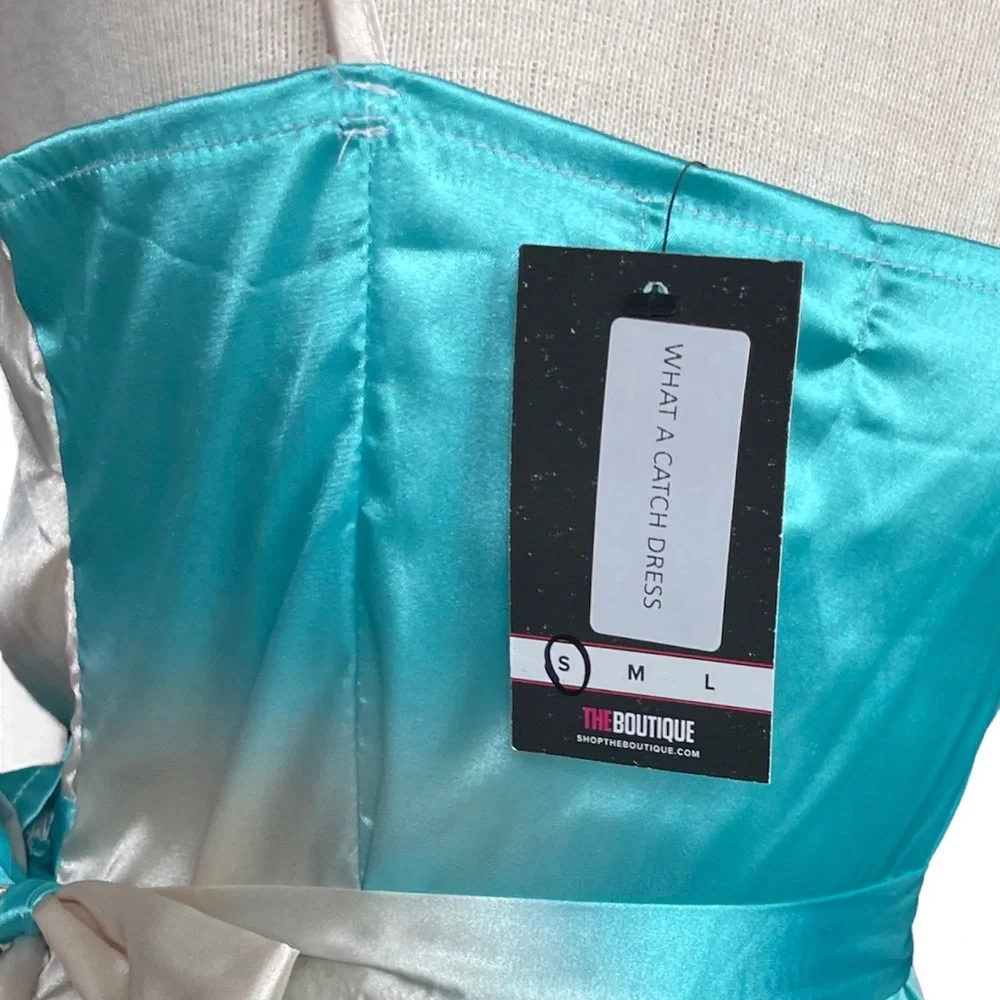 Onëleven NWT Water Color Wrap Mini Dress in Cream/Turquoise/Orange Size Small